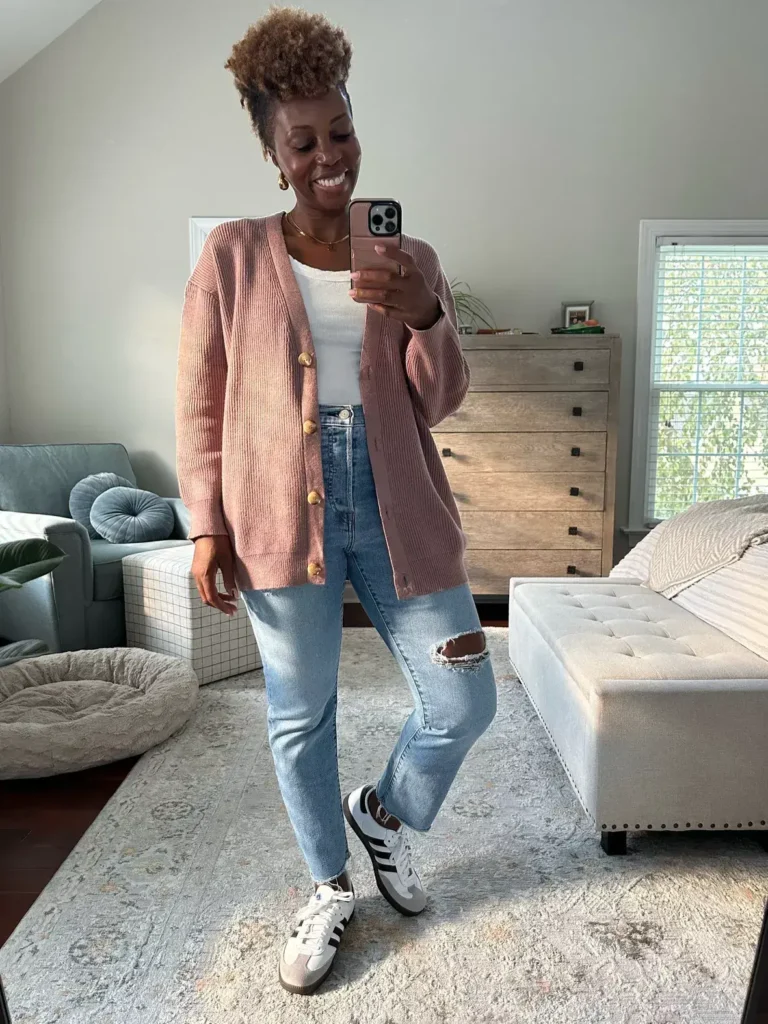 Cardigan with Jeans and Shoes