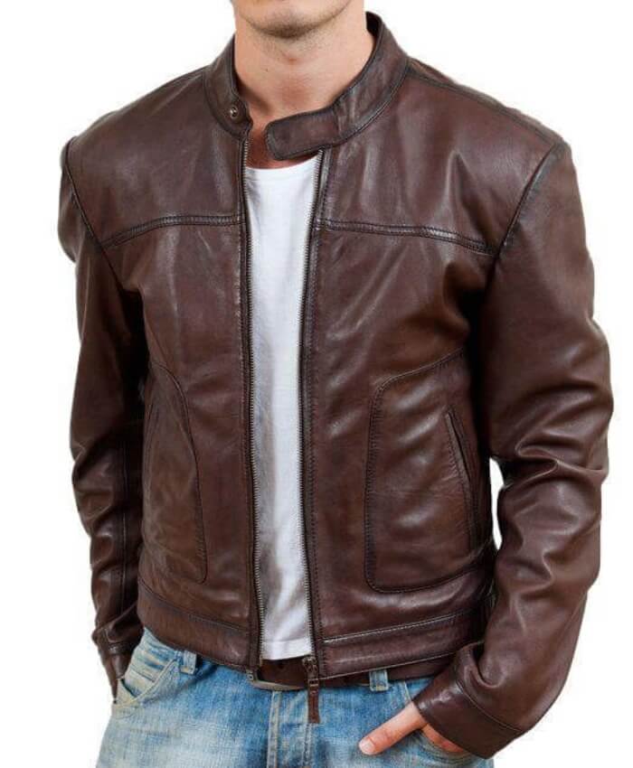Men Classic Brownish Leather Jacket - Leather Jacket Black