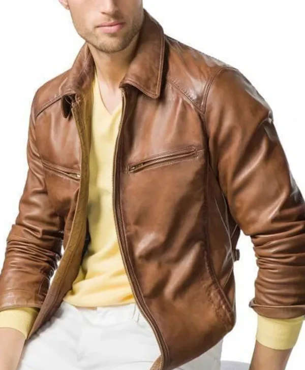 Men Biker Leather Jackets Tan Brown