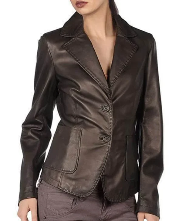 Silky Women Leather Blazer Coat