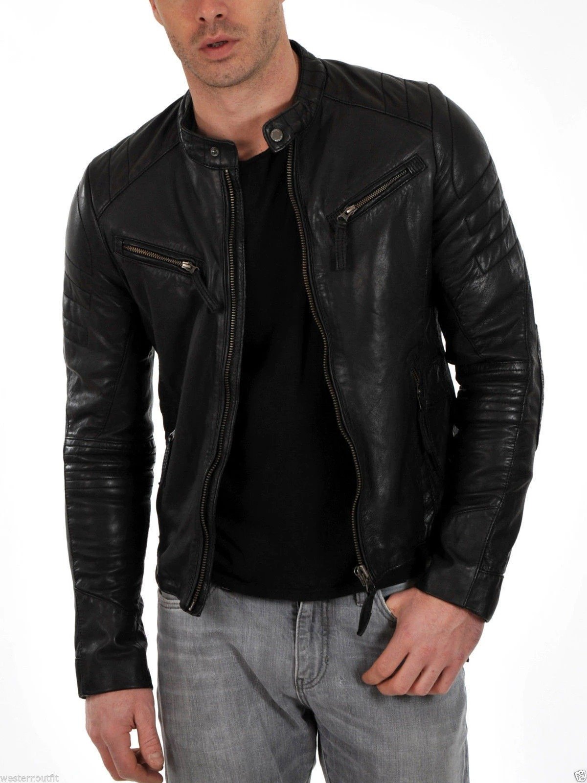 Download Men's Leather Motorcycle Jacket Genuine Lambskin | Black ...
