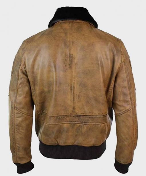 Men's Tan Aviator Bomber Jacket | Leather Jacket Black