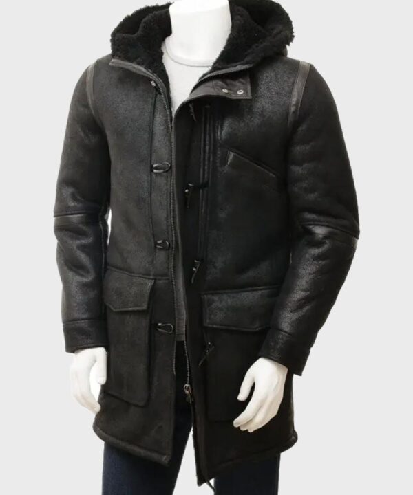 Men’s Sheepskin Black Duffle Coat |Leather Jacket Black