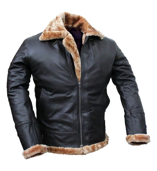 Mens B-3 Shearling Tom Hardy Brown Leather Coat | Black Leather Jacket