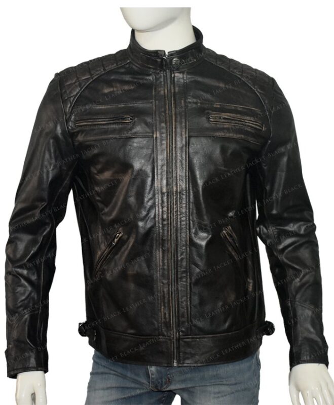 Men's Cafe Racer Genuine Cowhide Leather Jacket | Black Leather Jacket