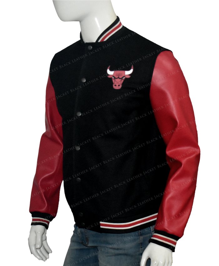 Bulls Cropped Letterman Jacket - Red/Black