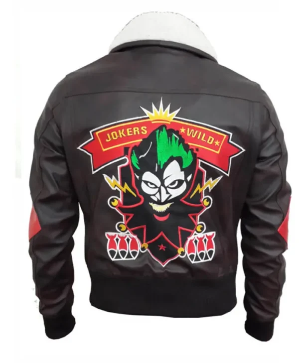 The Harley Quinn Bombshell Aviator Black Leather Jacket Back