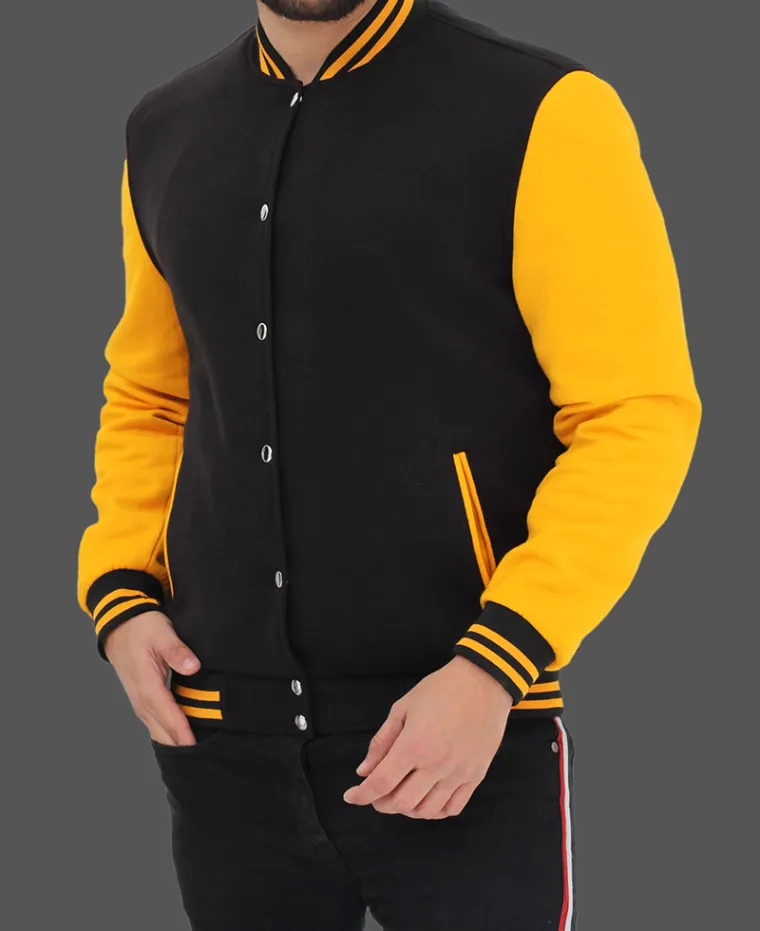 Varsity Jacket For Men's  Blacl and Yellow Varsity Jacket