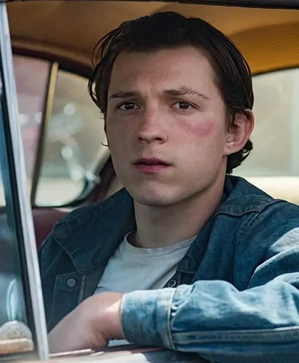 Tom Holland The Devil All the Time Trucker Blue Jacket