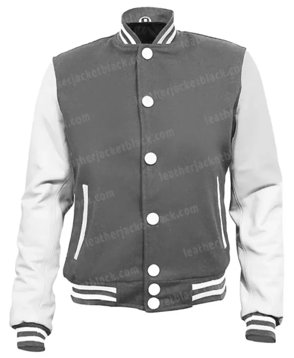 Mens Grey and White School Style Letterman Jacket For Sale