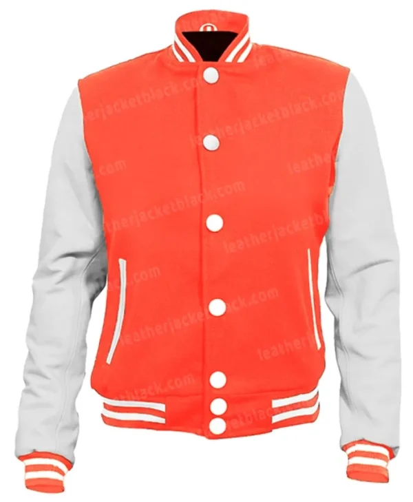 Mens Orange and White Wool Letterman Jacket For Sale