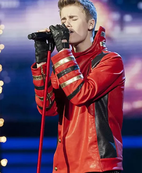 Justin Drew Bieber The X Factor Red Leather Jacket