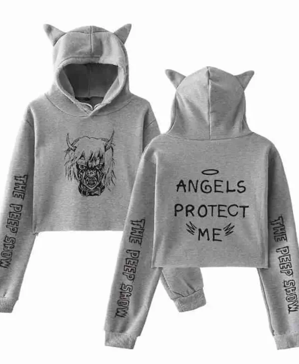 Angels Protect Me Grey Crop hoodie