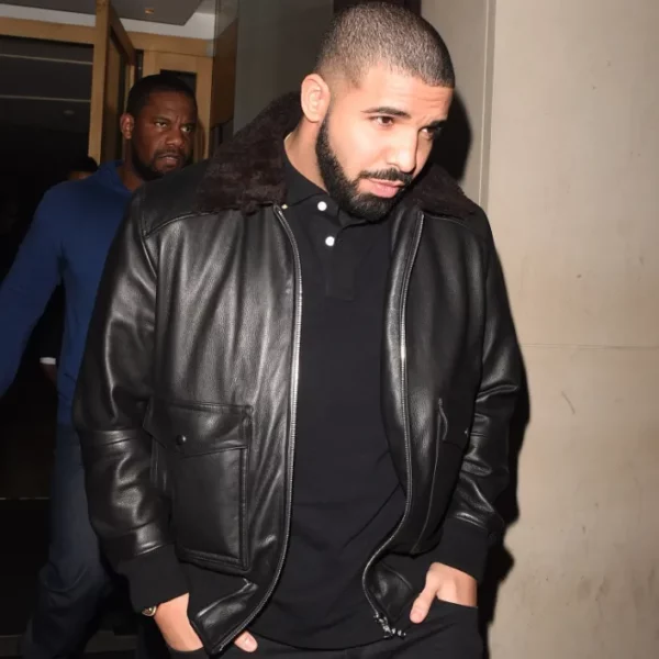 Drake Black Bomber Leather Jacket