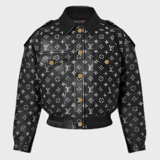 Louis Vuitton Black/White Lambskin Leather Varsity Jacket L Louis