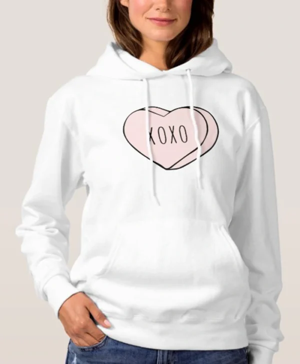 Valentines Pink Candy Heart White Hoodie