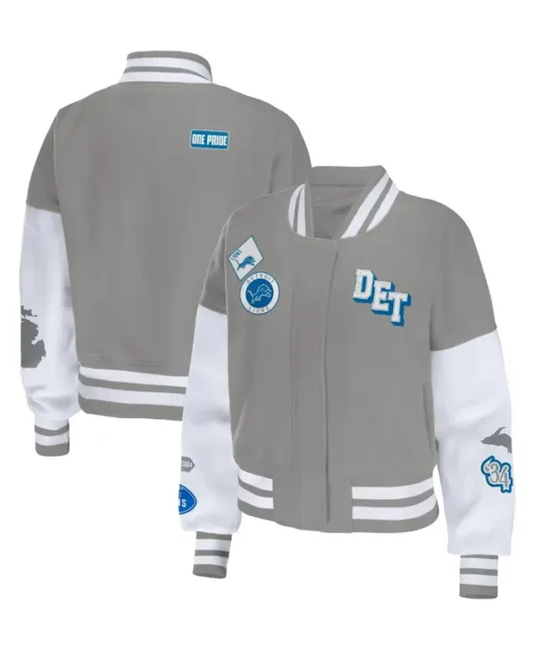 Rodolphe Detroit Lions GreyWhite Bomber Jacket