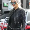 Gigi Hadid Cropped Studded Black Leather Jacket