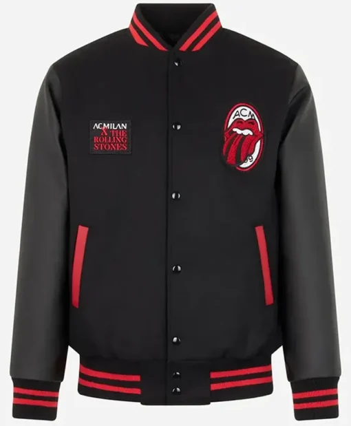 AC Milan X Rolling Stones Red And Black Letterman Varsity Jacket