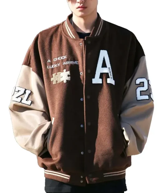 Achock Brown Letterman Varsity Jacket