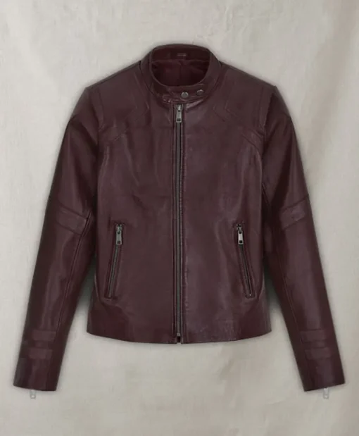 Alexandra Daddario San Andreas Blake Burgundy Motorcycle Biker Leather Jacket