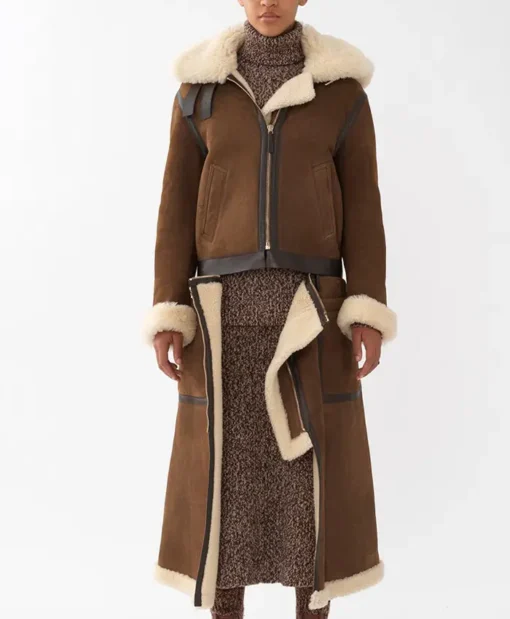 Alisha shearling Dark Brown Jacket with hood