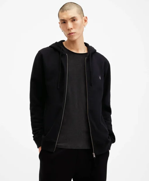 All Saints Black Zip-Up Hoodie