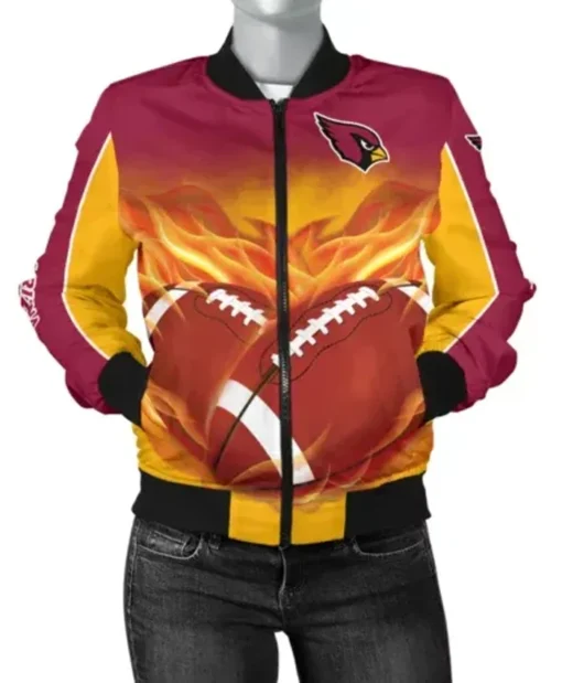 Arizona Cardinals Football Fire Printed Bomber Jacket