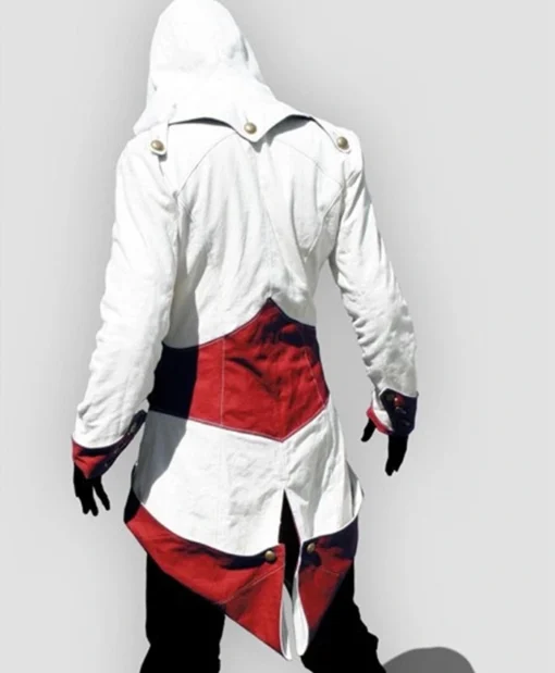 Assassins Creed Video Game Connor Kenway White and Red Long Hooded Coat For Sale