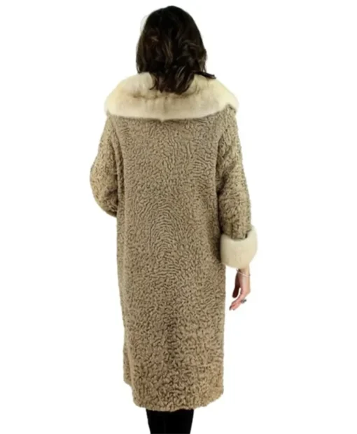 Astrakhan Persian Karakul Lamb Fur Coat With Real Cream Mink Fur Collar For Women’s