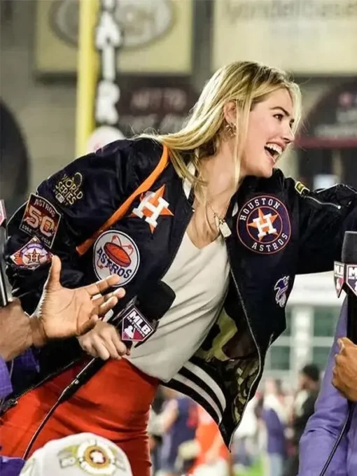 Astros Victory Parade Kate Upton Blue Bomber Jacket