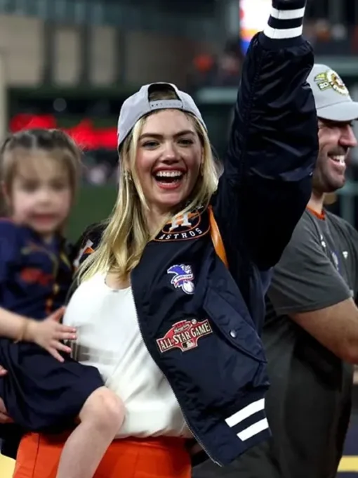 Astros Victory Parade Kate Upton Blue Bomber Jacket for sale