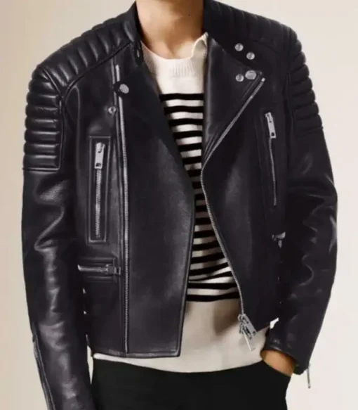 Asymmetrical Bikers Jacket Padded Shoulders