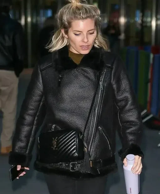 B3 Mollie King Black Real Fur Sheepskin Women Leather Jacket