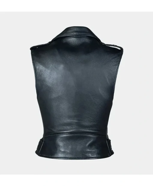 Biker Girls Black Leather Vest For Womens