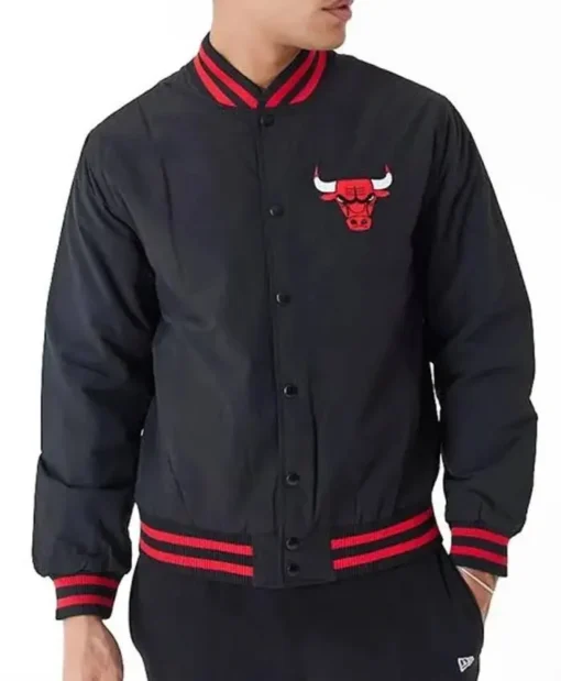 Black Chicago Bulls Script Varsity Jacket