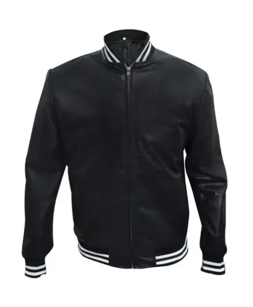 Black Mafia Family BMF Varsity Black Bomber Leather Jacket