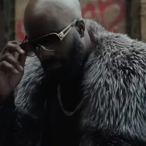 Black and Blue Mike Colter Black Leather Darius Shearling Fur Coat