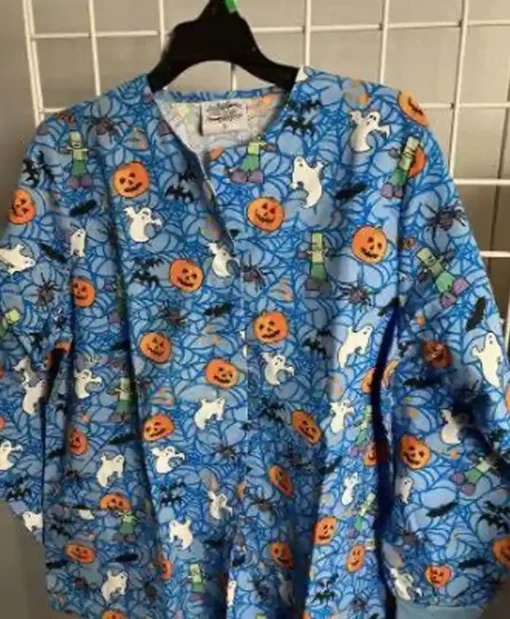 Blue Spiders Pumpwebs Halloween Scrub Cotton Jacket