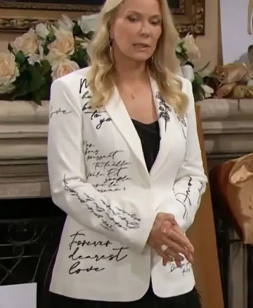 Bold And The Beautiful Katherine Kelly Lang White Printed Blazer