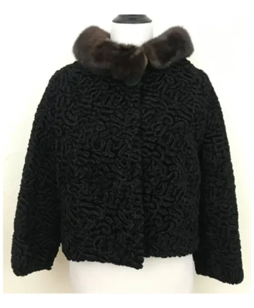 Bomber Persian Lamb Mink Fur Collar Jacket