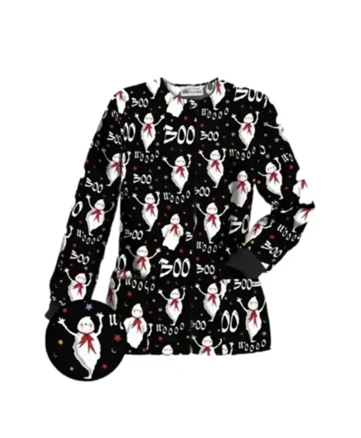 Boo Wooo Black Halloween Scrub Cotton Jacket