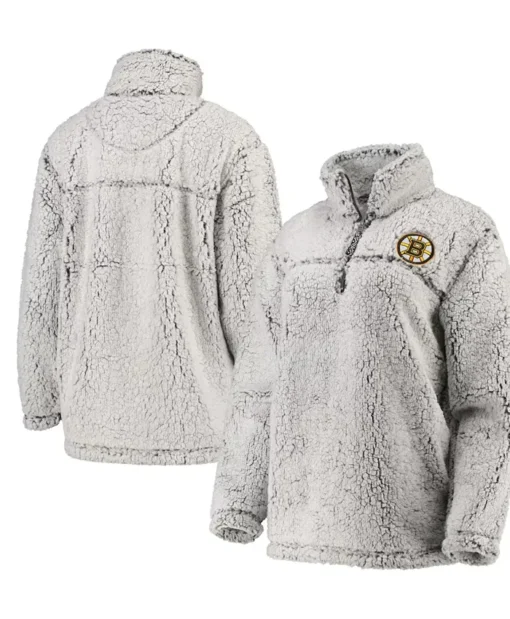 Boston Bruins Grey Sherpa Fur Jacket