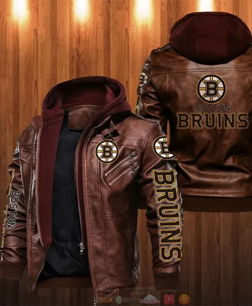 Boston Bruins NHL Team Full Zip-Up Leather Jacket For Men And Women