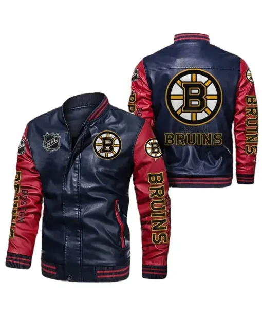 Boston Bruins NHL Team Full Zip-Up Leather Jacket For Men And Women For Sale