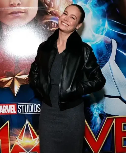 Brie Larson Bomber Black Leather Jacket