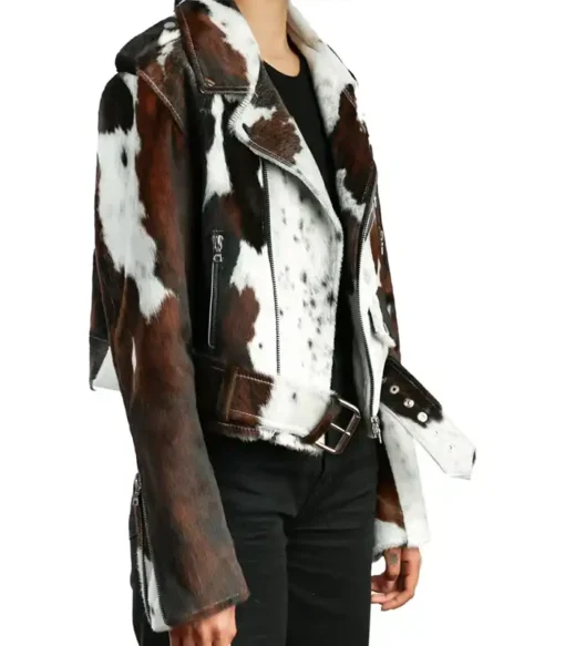 Buy Cowhide Colorblock Biker Fur Leather Jacket For Men And Women