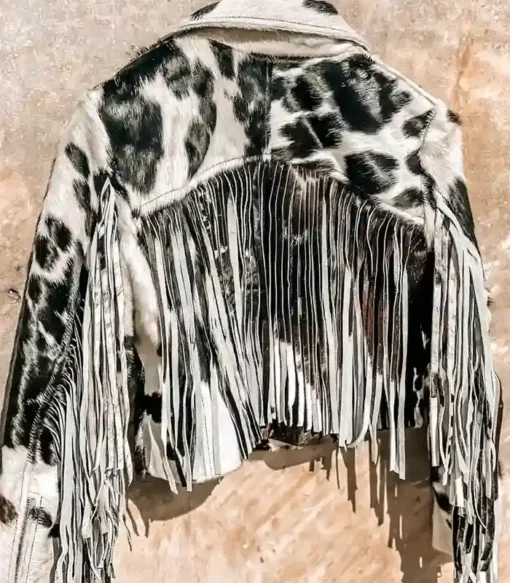 Buy Cowhide Fringe Black And White Fur Leather Jacket For Men And Women