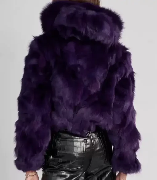 Buy Now Camelia Fluffy Mink Fur Dark Purple Zipper Jacket For Sale