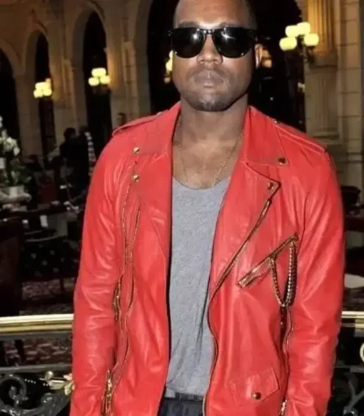 Buy Now Kanye West Red Biker Leather Jacket For Sale